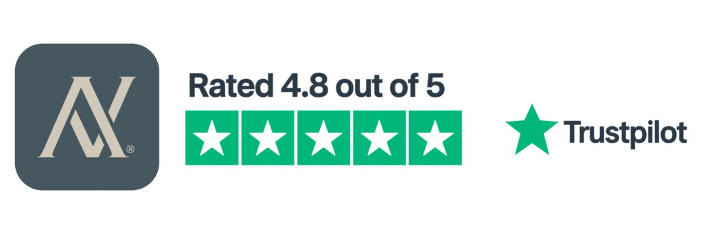 Logo AV de Altavista Finance y valoración de 4,8 sobre 5 en Trustpilot